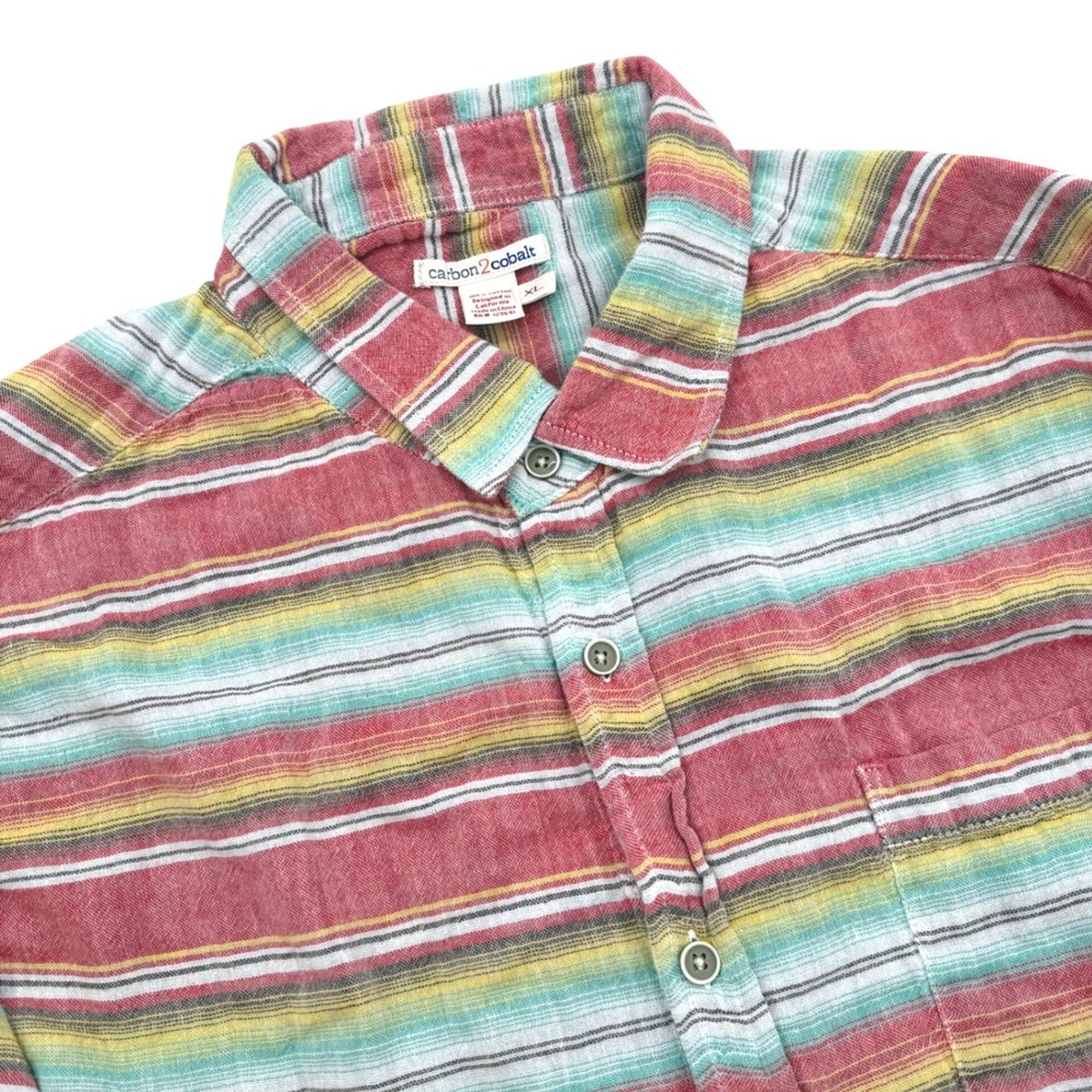 Carbon2Cobalt Button Down Shirt Mens XL‎ Multicolor Striped Cotton Long Sleeve